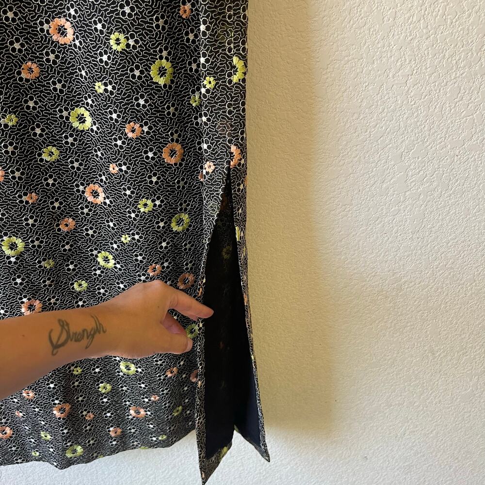 Vintage black eyelet lace floral embroidered midi dress size xs - Picture 3 of 8